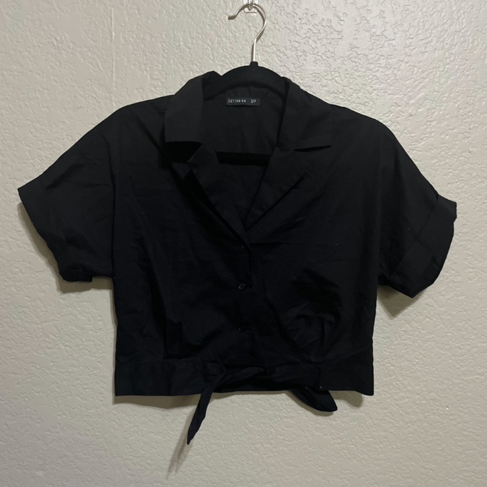 Cotton On black button up crop top
